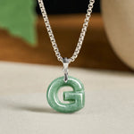 Buddha Stones "May You Find Your Own Meaning" Natural A-Z Letter Jade Titanium Steel Chain Necklace Includes Gift Message Card
