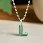 Buddha Stones "May You Find Your Own Meaning" Natural A-Z Letter Jade Titanium Steel Chain Necklace Includes Gift Message Card