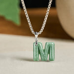 Buddha Stones "May You Find Your Own Meaning" Natural A-Z Letter Jade Titanium Steel Chain Necklace Includes Gift Message Card