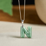 Buddha Stones "May You Find Your Own Meaning" Natural A-Z Letter Jade Titanium Steel Chain Necklace Includes Gift Message Card