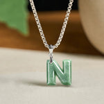 Buddha Stones "May You Find Your Own Meaning" Natural A-Z Letter Jade Titanium Steel Chain Necklace Includes Gift Message Card