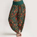 Buddha Stones Cotton Colorful Flower Leaf Scroll Pattern Women's Elastic Waist Harem Pants