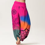 Buddha Stones Cotton Brightly Colored Mandala Pattern Women's Elastic Waist Harem Pants