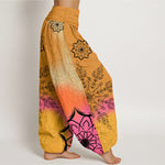 Buddha Stones Cotton Brightly Colored Mandala Pattern Women's Elastic Waist Harem Pants