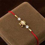Buddha Stones Chinese Lock Charm Cat's Eye Red String Copper Plated Gold Protection Bracelet