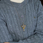 Buddha Stones Tibetan Vajra Three Heads Six Arms Design Copper Healing Spiritual Power Necklace Pendant