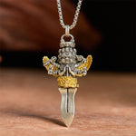 Buddha Stones Tibetan Vajra Three Heads Six Arms Design Copper Healing Spiritual Power Necklace Pendant