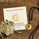 Buddha Stones "Wishing You Good Fortune" 24k Gold Plated Brass Peace Buckle Black Rope Necklace Includes Gift Message Card