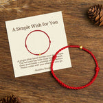 Buddha Stones "A Simple Wish for You" 925 Sterling Silver Plated Gold Single Bead Red Rope Bracelet Anklet Includes Gift Message Card