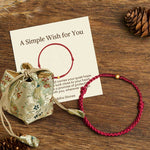 Buddha Stones "A Simple Wish for You" 925 Sterling Silver Plated Gold Single Bead Red Rope Bracelet Anklet Includes Gift Message Card