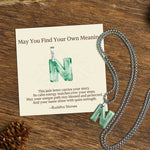 Buddha Stones "May You Find Your Own Meaning" Natural A-Z Letter Jade Titanium Steel Chain Necklace Includes Gift Message Card
