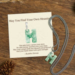 Buddha Stones "May You Find Your Own Meaning" Natural A-Z Letter Jade Titanium Steel Chain Necklace Includes Gift Message Card