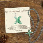 Buddha Stones "May You Find Your Own Meaning" Natural A-Z Letter Jade Titanium Steel Chain Necklace Includes Gift Message Card