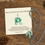 Buddha Stones "May You Find Your Own Meaning" Natural A-Z Letter Jade Titanium Steel Chain Necklace Includes Gift Message Card