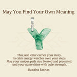 Buddha Stones "May You Find Your Own Meaning" Natural A-Z Letter Jade Titanium Steel Chain Necklace Includes Gift Message Card