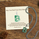 Buddha Stones "May You Find Your Own Meaning" Natural A-Z Letter Jade Titanium Steel Chain Necklace Includes Gift Message Card