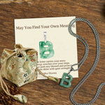 Buddha Stones "May You Find Your Own Meaning" Natural A-Z Letter Jade Titanium Steel Chain Necklace Includes Gift Message Card