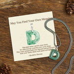 Buddha Stones "May You Find Your Own Meaning" Natural A-Z Letter Jade Titanium Steel Chain Necklace Includes Gift Message Card