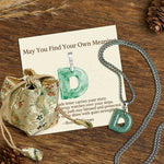Buddha Stones "May You Find Your Own Meaning" Natural A-Z Letter Jade Titanium Steel Chain Necklace Includes Gift Message Card