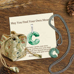 Buddha Stones "May You Find Your Own Meaning" Natural A-Z Letter Jade Titanium Steel Chain Necklace Includes Gift Message Card