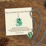 Buddha Stones "May You Find Your Own Meaning" Natural A-Z Letter Jade Titanium Steel Chain Necklace Includes Gift Message Card