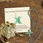 Buddha Stones "May You Find Your Own Meaning" Natural A-Z Letter Jade Titanium Steel Chain Necklace Includes Gift Message Card