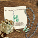 Buddha Stones "May You Find Your Own Meaning" Natural A-Z Letter Jade Titanium Steel Chain Necklace Includes Gift Message Card