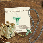 Buddha Stones "May You Find Your Own Meaning" Natural A-Z Letter Jade Titanium Steel Chain Necklace Includes Gift Message Card