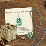 Buddha Stones "May You Find Your Own Meaning" Natural A-Z Letter Jade Titanium Steel Chain Necklace Includes Gift Message Card