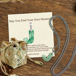 Buddha Stones "May You Find Your Own Meaning" Natural A-Z Letter Jade Titanium Steel Chain Necklace Includes Gift Message Card