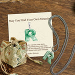 Buddha Stones "May You Find Your Own Meaning" Natural A-Z Letter Jade Titanium Steel Chain Necklace Includes Gift Message Card