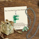 Buddha Stones "May You Find Your Own Meaning" Natural A-Z Letter Jade Titanium Steel Chain Necklace Includes Gift Message Card