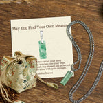 Buddha Stones "May You Find Your Own Meaning" Natural A-Z Letter Jade Titanium Steel Chain Necklace Includes Gift Message Card