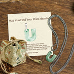 Buddha Stones "May You Find Your Own Meaning" Natural A-Z Letter Jade Titanium Steel Chain Necklace Includes Gift Message Card