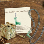 Buddha Stones "May You Find Your Own Meaning" Natural A-Z Letter Jade Titanium Steel Chain Necklace Includes Gift Message Card