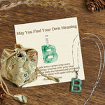 Buddha Stones "May You Find Your Own Meaning" Natural A-Z Letter Jade Titanium Steel Chain Necklace Includes Gift Message Card