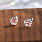 Buddha Stones 999 Sterling Silver Peach Blossom Blessing Earrings