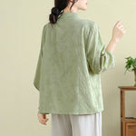 Buddha Stones Flower Embroidery Three Quarter Sleeve One Frog-Button Mandarin Collar Cotton Women's Shirt