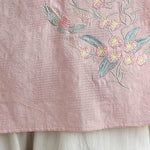 Buddha Stones Flower Embroidery Three Quarter Sleeve One Frog-Button Mandarin Collar Cotton Women's Shirt