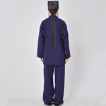 Buddha Stones 2Pcs Wudang Fall Solid Frog-Button Long Sleeve Linen Unisex Taoist Robe Kimono Pants Qigong Ceremony Suit