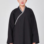 Buddha Stones 2Pcs Wudang Fall Solid Frog-Button Long Sleeve Linen Unisex Taoist Robe Kimono Pants Qigong Ceremony Suit