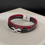 Buddha Stones Infinitely Design Titanium Steel Braided Three-layer Leather Balance Bracelet