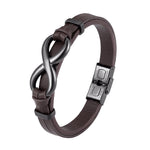 Buddha Stones Infinitely Design Titanium Steel Single Layer Leather Balance Bracelet