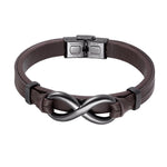Buddha Stones Infinitely Design Titanium Steel Single Layer Leather Balance Bracelet
