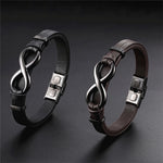 Buddha Stones Infinitely Design Titanium Steel Single Layer Leather Balance Bracelet