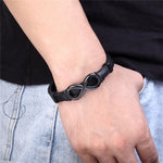 Buddha Stones Infinitely Design Titanium Steel Single Layer Leather Balance Bracelet