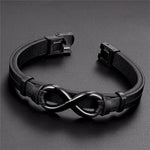 Buddha Stones Infinitely Design Titanium Steel Single Layer Leather Balance Bracelet