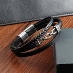Buddha Stones Handmade Chain Link Design Titanium Steel Leather Strengthen Bracelet