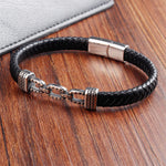 Buddha Stones Handmade Chain Link Design Titanium Steel Leather Strengthen Bracelet