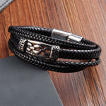 Buddha Stones Chain Link Design Titanium Steel Multi-layer Leather Balance Braided Bracelet